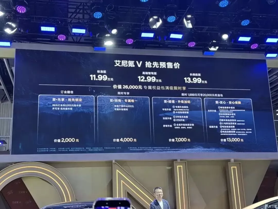 预售11.99万起！8295座舱芯片，最大续航里程650km！ 8月21日，2026成都车展正式开幕，北京现代艾尼氪IONIQ V开启预售，新车共推出3款车型，预售价区间为11.99-13.99万元。新车是北京现代全新高端新能源品牌艾尼氪的首款车型，由现代中国设计中心全程主导，为中国用户量身定制，并反向输出全球。新车采用纯电动力，最大续航里程650km。北京现代艾尼氪IONIQ V预售价格车型预售价（万元）标准版11.99高端智驾版12.99长续航版13.99 [date